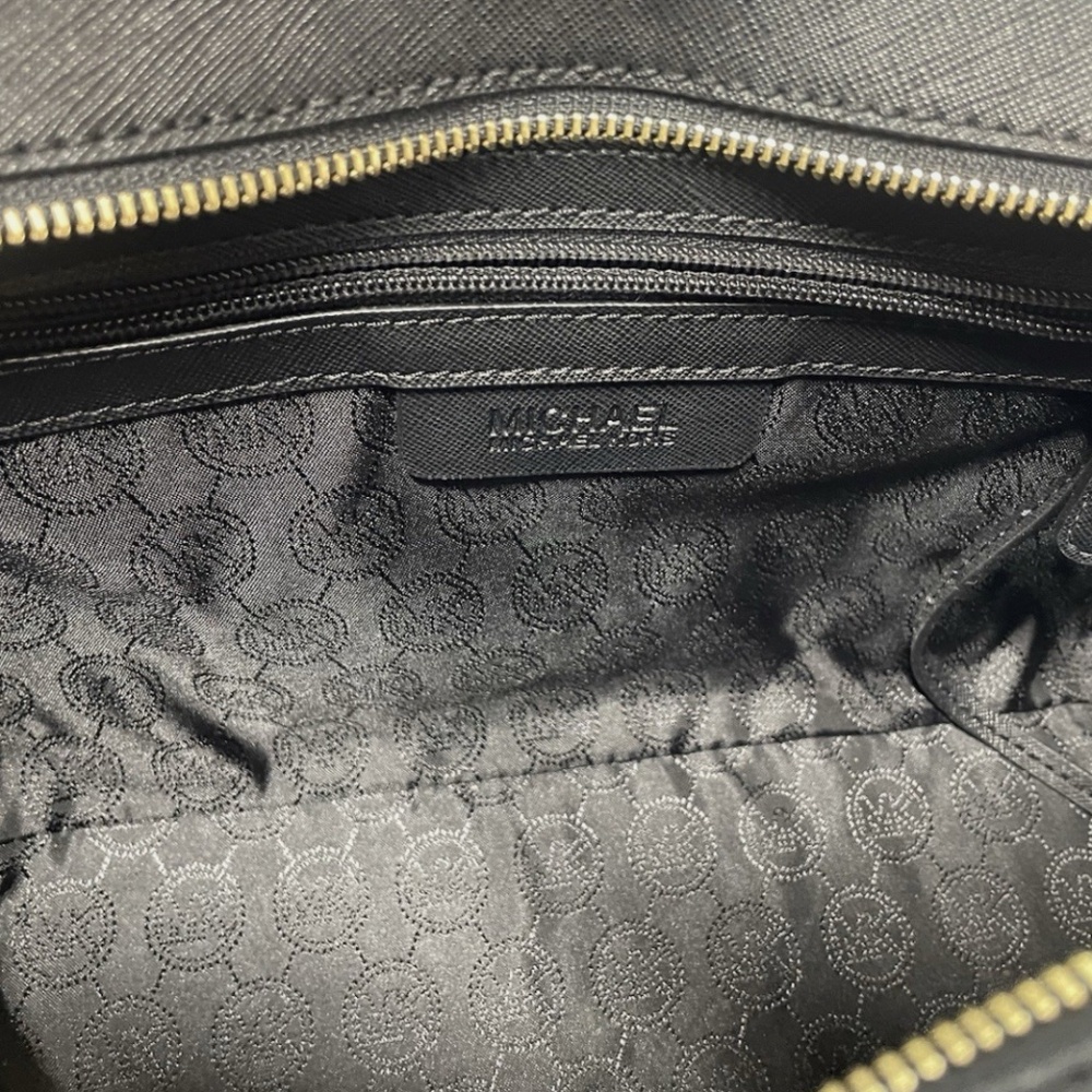 NEW Michael Kors Satchel Medium Size Handbag Crossbody Bag Black Leather/Gold - Picture 6 of 8